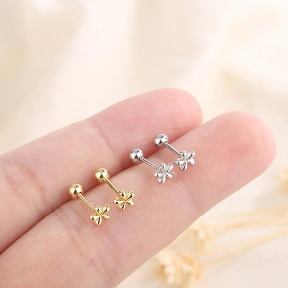 Silvery Metal CZ Flower Stud Earrings for Women, Mini Floral, Screw Back, Gift B - Picture 3 of 6